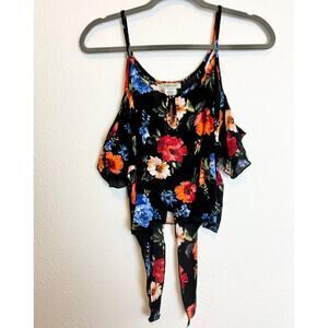 Black floral top blouse size small